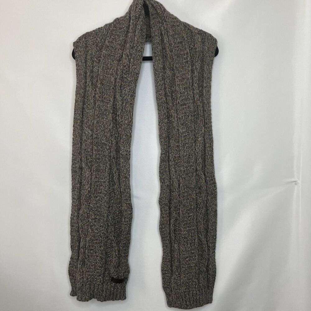 Ted Baker London Cable Knit Cotton/Nylon/Wool Blend Scarf Wrap Gray/Brown 76"